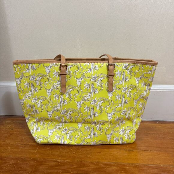 Shiraleah bright yellow baroque/paisley print shoulder strap beach tote bag - Picture 5 of 13